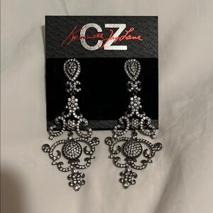 Kenneth Jay Lane Black and Silver Drop Earrings